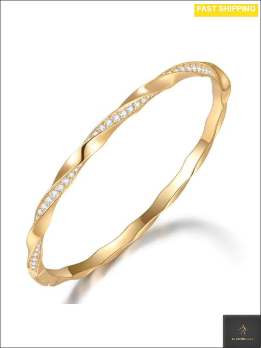 14K Gold Plated Brass Moissanite Bangle Bracelet for Women Stackable